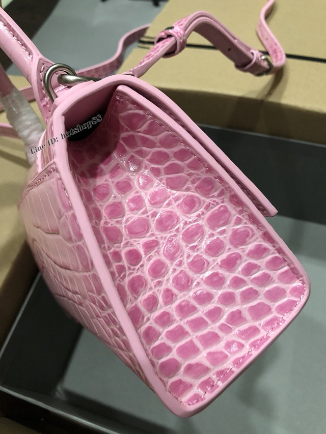 Balenciaga專櫃爆款大號手提女包 巴黎世家升級版鱷魚櫻花粉Hourglass沙漏包 fyj1668